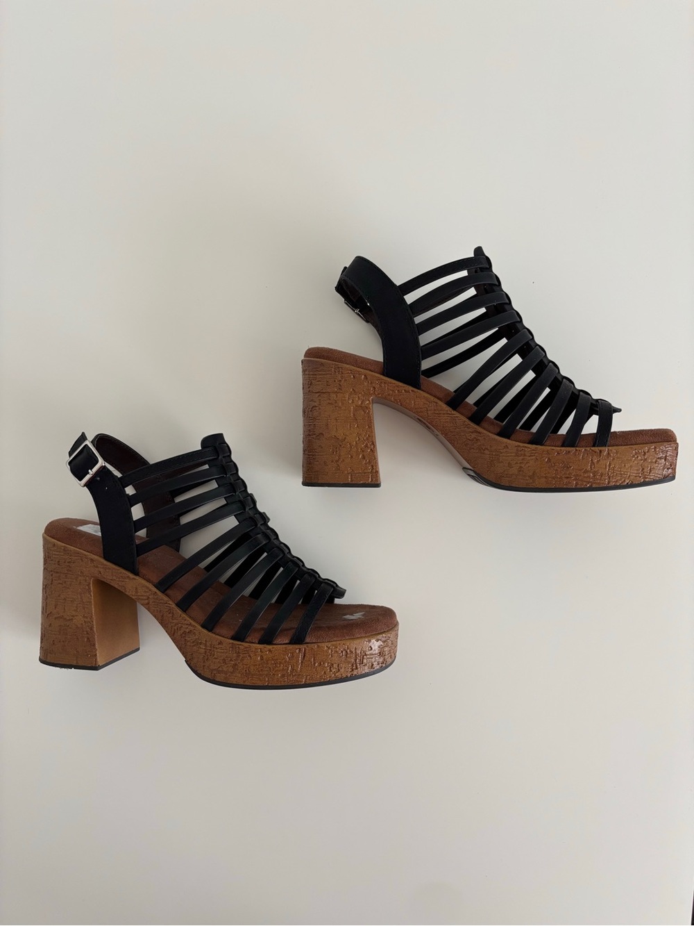 Strappy black boho heels
